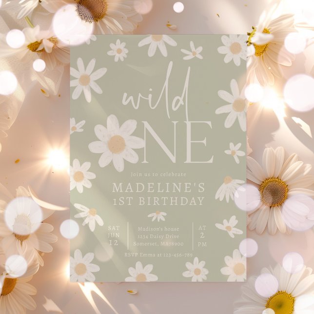 Daisy 1st Birthday Wild One Wildflower Birthday Invitation (Creator Uploaded)