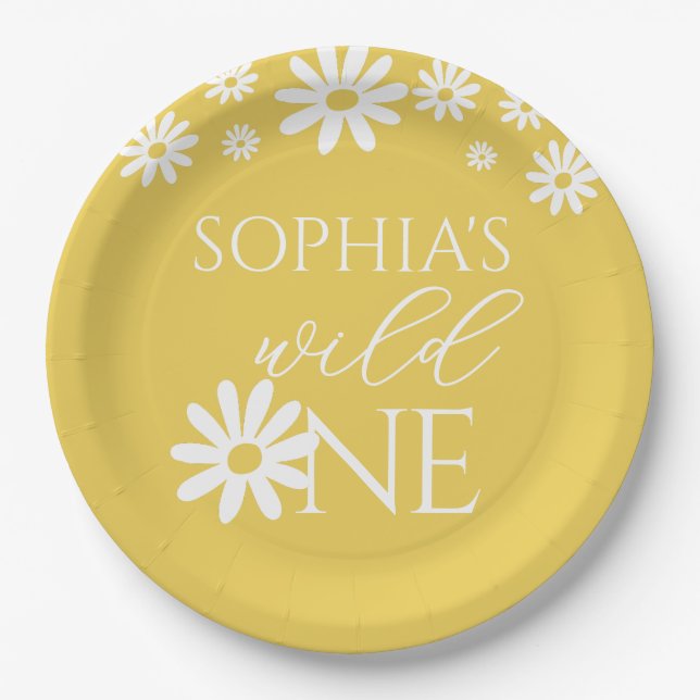 Daisy 1st Birthday Wild One Wildflower Birthday Paper Plate (Front)