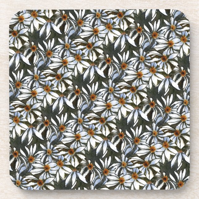 "Daisy #2 Tiled Pattern" Floral Coaster Set (Front)