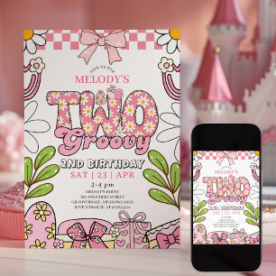 Daisy 2nd Birthday Pink Retro Birthday Invitation