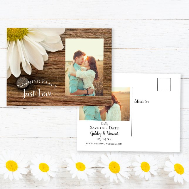 Daisy and Barn Wood Country Wedding Save the Date Announcement Postcard (Creator Uploaded)