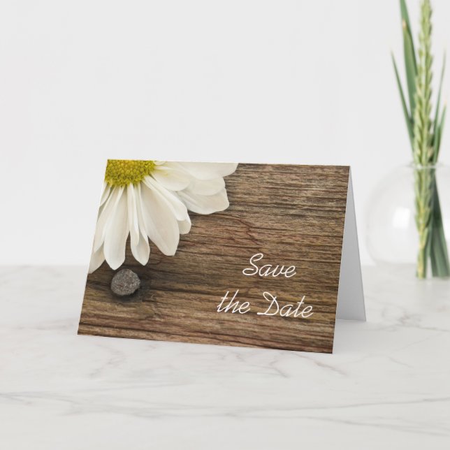 Daisy and Barn Wood Farm Wedding Save the Date Announcement (Front)