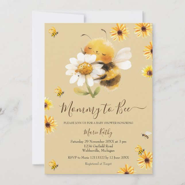 Daisy and Bee Mummy To Bee Baby shower Invitation (Front)
