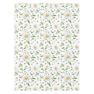 Daisy and Bee Watercolor Floral Pattern Tablecloth