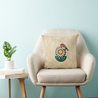 Daisy and Bird Design Cushion