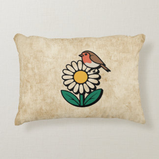Daisy and Bird Design Decorative Cushion