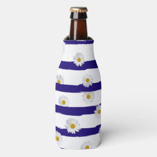 Daisy and Blue Stripes Can Cooler