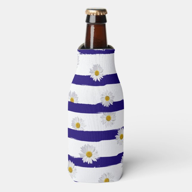 Daisy and Blue Stripes Can Cooler (Bottle Front)