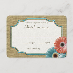 Daisy and Burlap Coral and Aqua Reply RSVP Card