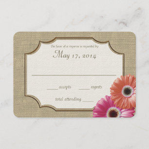 Daisy and Burlap Coral and Pink Reply RSVP Card