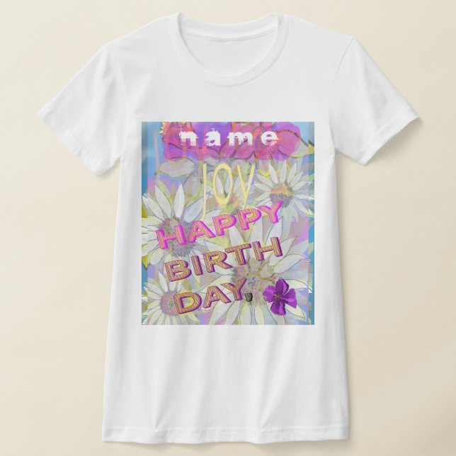 Daisy and Daffodils: Personalise Birthday T-Shirt (Laydown)