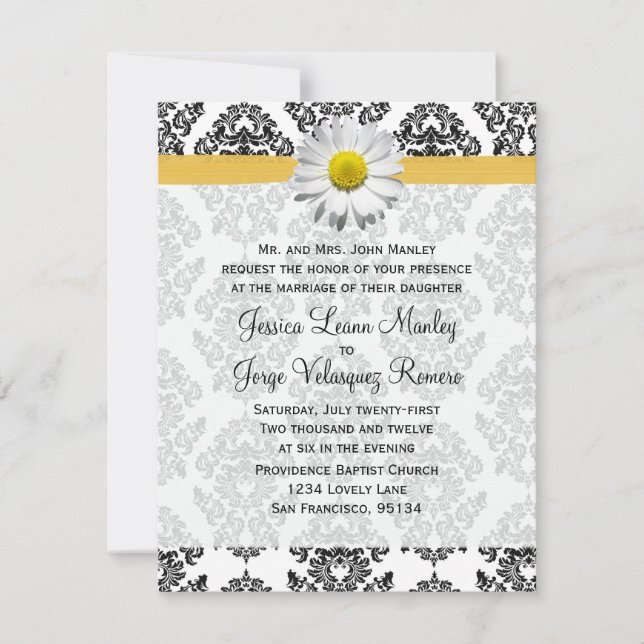 Daisy and Damask Wedding Invitation (Front)