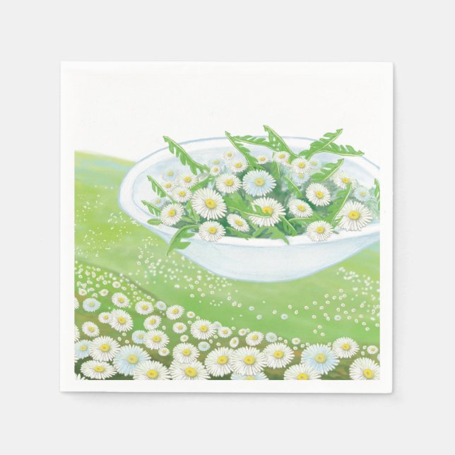 Daisy and Dandelion Spring Salad  Illustration  Napkin (Front)