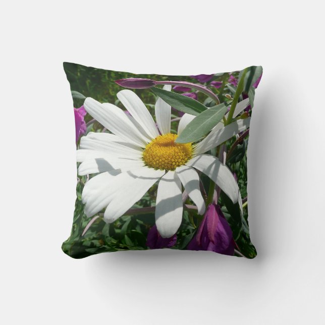 Daisy and Fireweed Wildflower Cushion (Front)