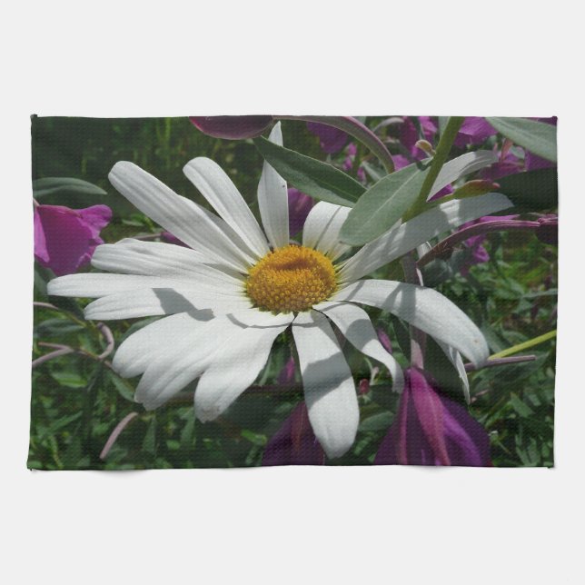 Daisy and Fireweed Wildflower Tea Towel (Horizontal)