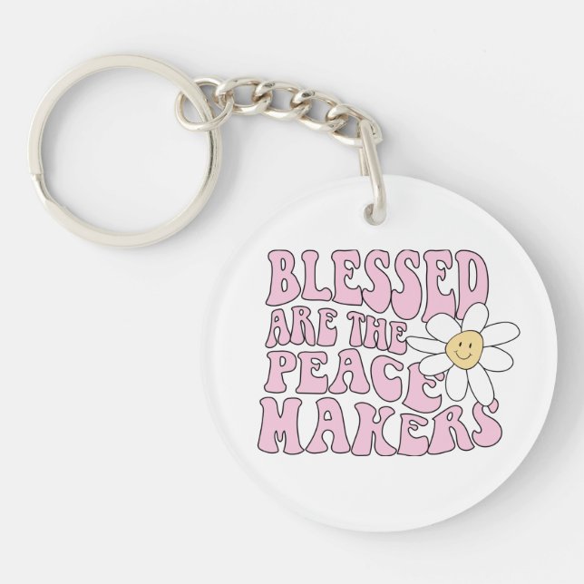 Daisy and Peace Makers Slogan Key Ring (Front)