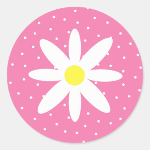 Daisy And Pink Polka Dots Classic Round Sticker