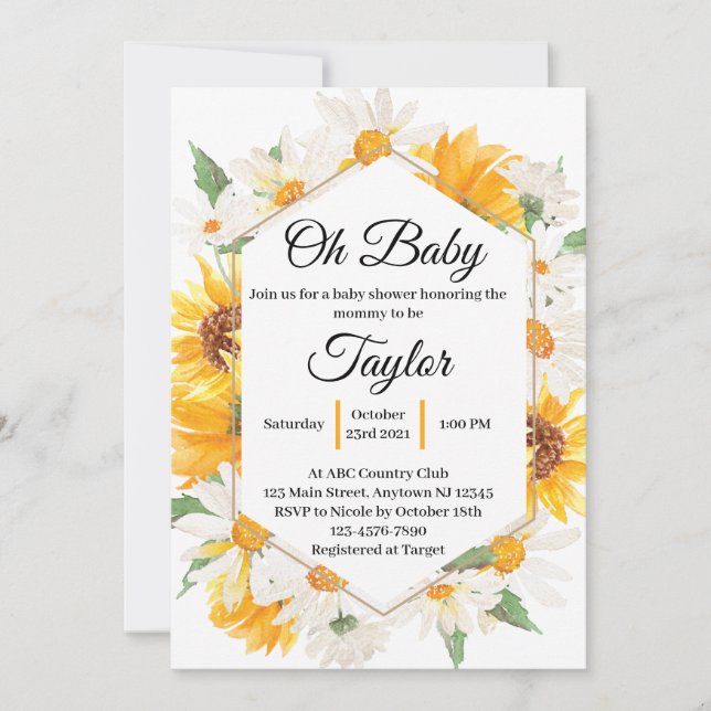 Daisy and Sunflower Baby Shower Invitation (Front)