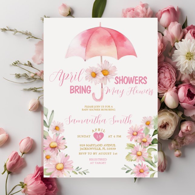 Daisy April Showers Bring May Flowers Umbrella Invitation (Creator Uploaded)