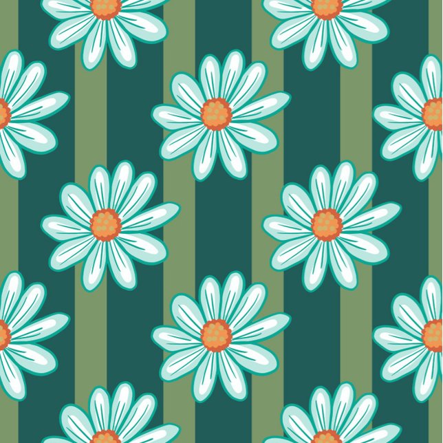 Daisy Apron  (Seamless pattern with white daisies and green stripes, the flowers have white petals.)