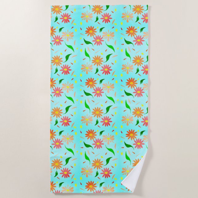 daisy aqua Beach Towel (Front)