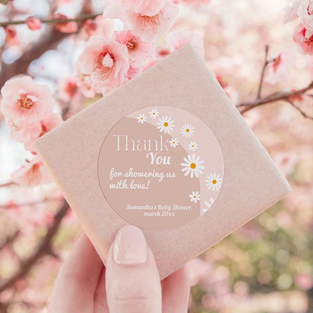 Daisy Baby in bloom Boho Girl Baby Shower Thank Classic Round Sticker (Creator Uploaded)
