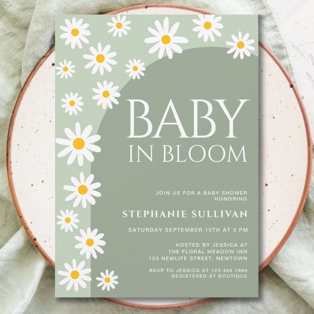 Daisy Baby In Bloom Boho Green Baby Shower Invitation (Creator Uploaded)