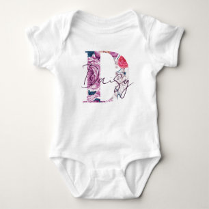 Daisy Baby Name Flower Script Vintage Floral D Bodysuit