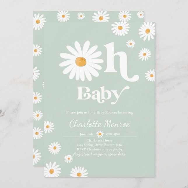 Daisy Baby Shower Bohemian Floral Chic Baby Shower Invitation (Front/Back)