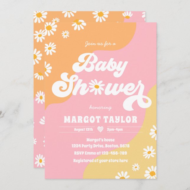 Daisy Baby Shower Boho Hippy Vibes Baby Shower Invitation (Front/Back)