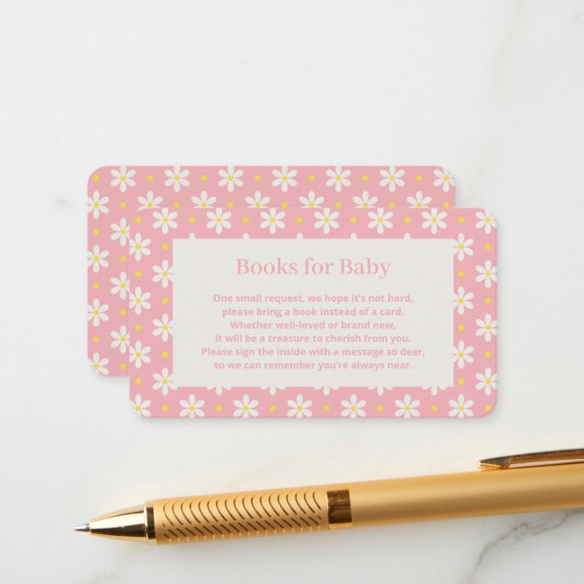 Daisy Baby Shower Book Request Enclosure Card (Front/Back In Situ)