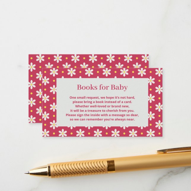 Daisy Baby Shower Book Request Enclosure Card (Front/Back In Situ)