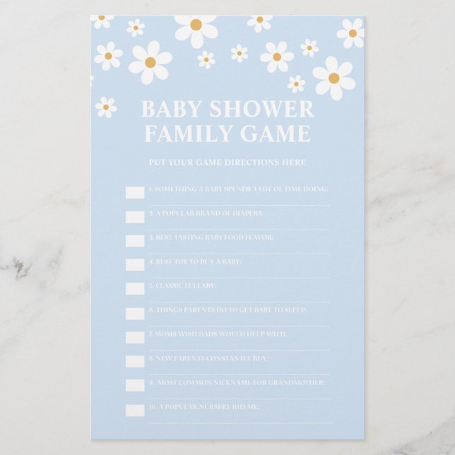 Daisy Baby Shower Game Flyer (Front)