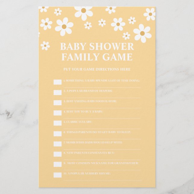 Daisy Baby Shower Game Flyer (Front)