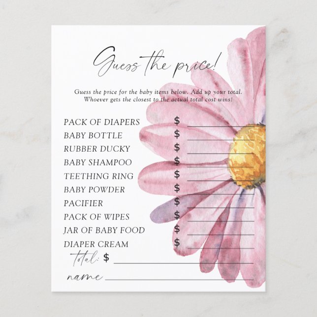 Daisy baby shower  - Guess the price Game (Front)