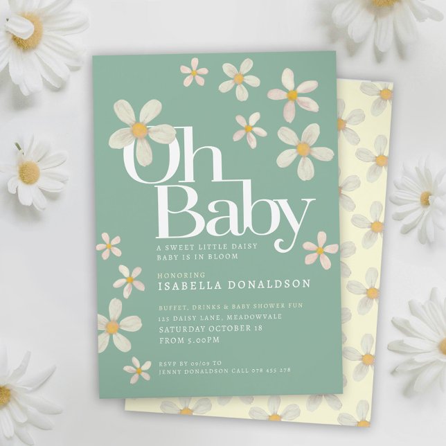 Daisy baby shower oh baby cream green invitations (Creator Uploaded)