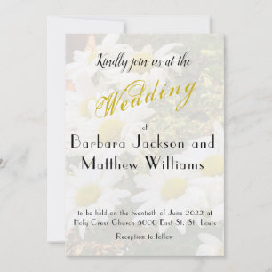 Daisy Background Flowing Yellow Script  Wedding Invitation
