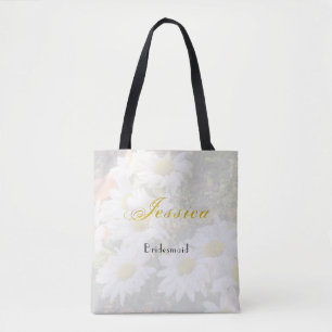 Daisy Background Yellow and Grey Bridesmaid Tote Bag