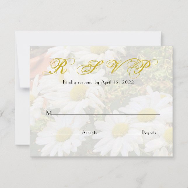 Daisy Background Yellow Script Wedding RSVP Card (Front)