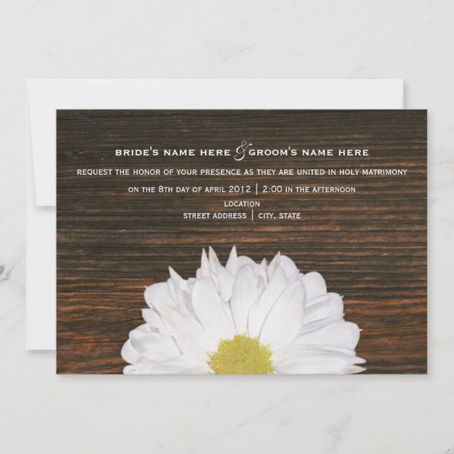 Daisy & Barnwood Rustic Wedding Invitation (Front)