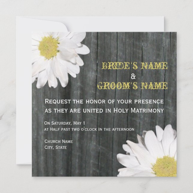 Daisy & Barnwood Wedding Invitation (Front)
