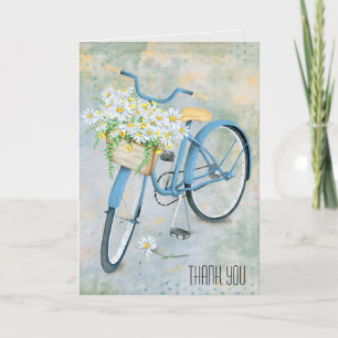 daisy basket on blue bike thank you card