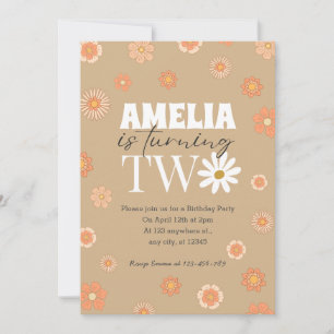 Daisy Beige Two 2nd Birthday Invitation