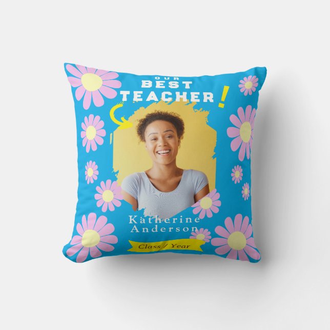 Daisy Best Teacher Photo Blue Cushion (Front)