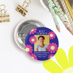 Daisy Best Teacher Photo Dark Purple 3 Cm Round Badge