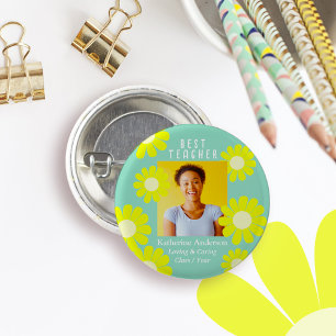 Daisy Best Teacher Photo Light Teal 3 Cm Round Badge