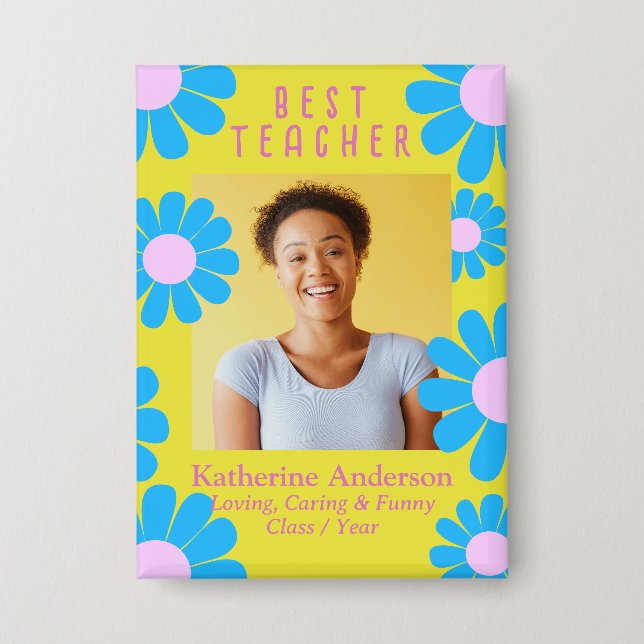 Daisy Best Teacher Photo Yellow Button (Front)