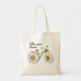 Daisy Bicycle Script with "follow your dreams" Tote Bag