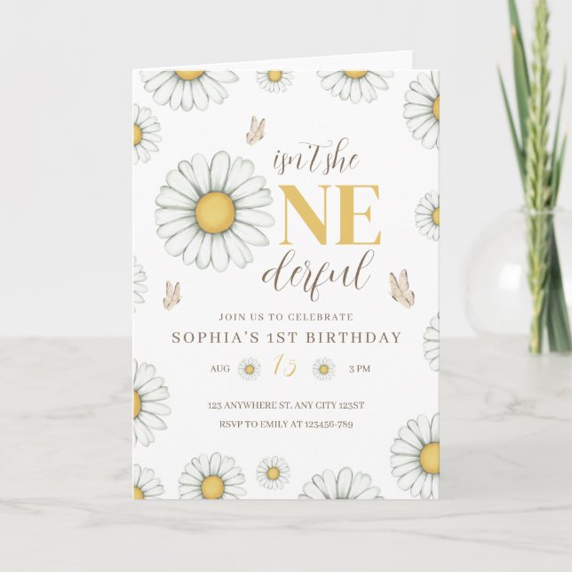 Daisy Birthday Invitation, Onederful Daisy 1st  Invitation (Front)