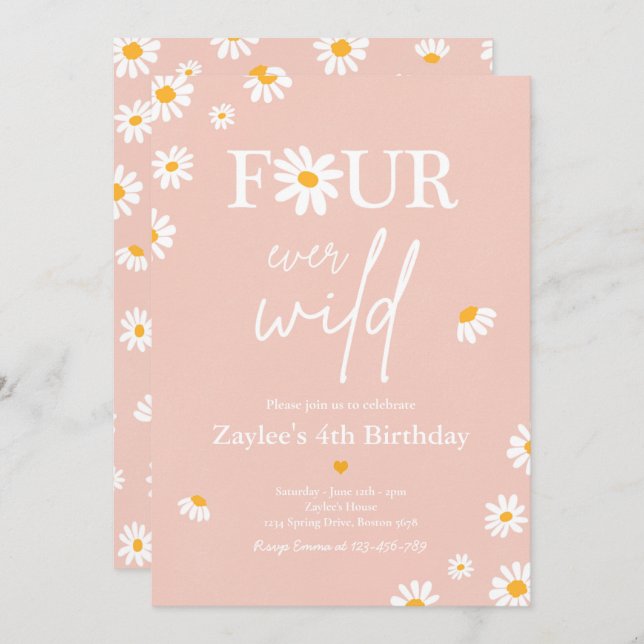 Daisy Birthday Party Bohmian Four Ever Wild Invitation (Front/Back)